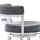 26" Gray And Silver Faux Leather And Iron Swivel Low Back Counter Height Bar Chair - Homeroots - Flyclothing LLC