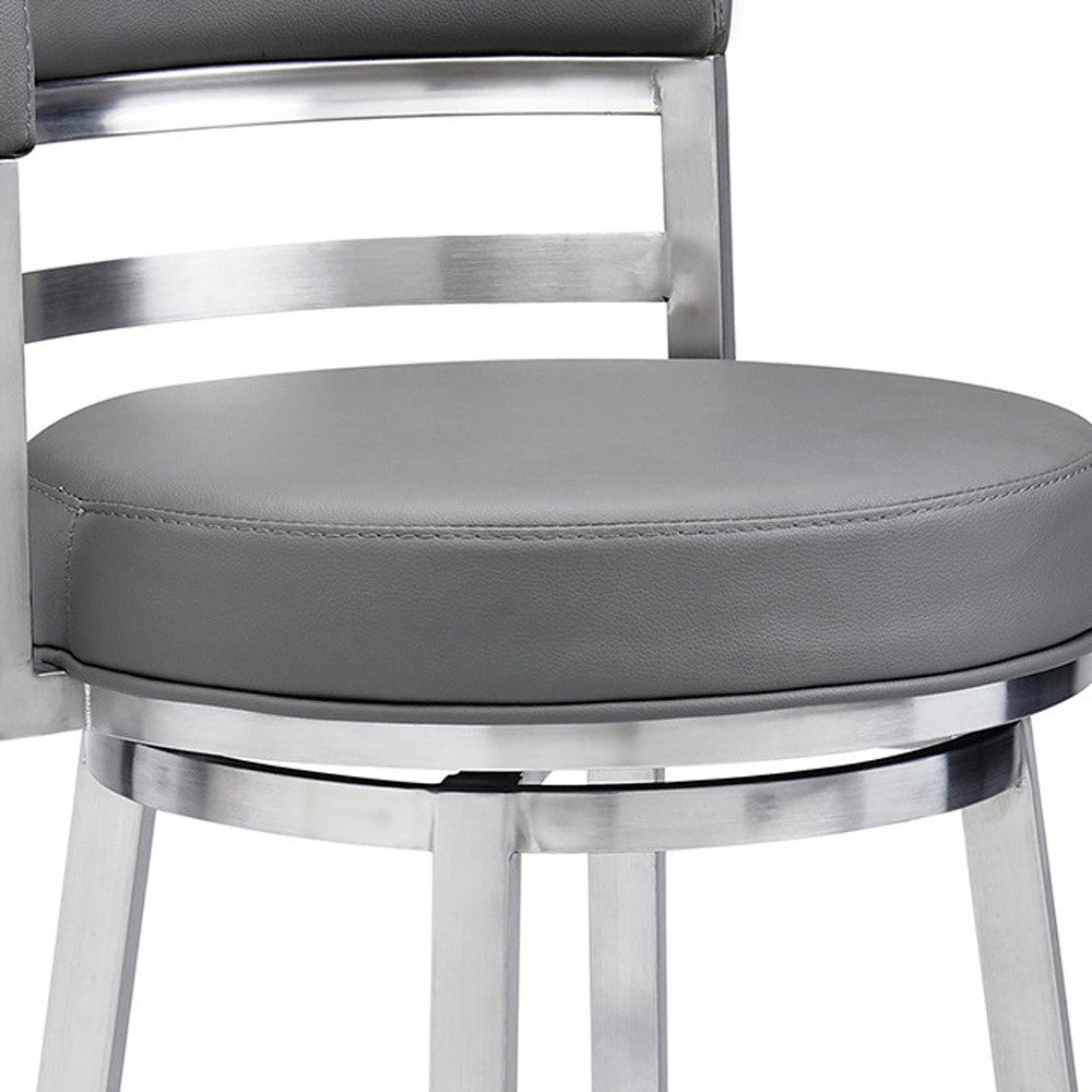 26" Gray And Silver Faux Leather And Iron Swivel Low Back Counter Height Bar Chair - Homeroots - Flyclothing LLC