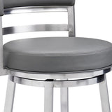 26" Gray And Silver Faux Leather And Iron Swivel Low Back Counter Height Bar Chair - Homeroots - Flyclothing LLC