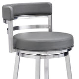 26" Gray And Silver Faux Leather And Iron Swivel Low Back Counter Height Bar Chair - Homeroots - Flyclothing LLC