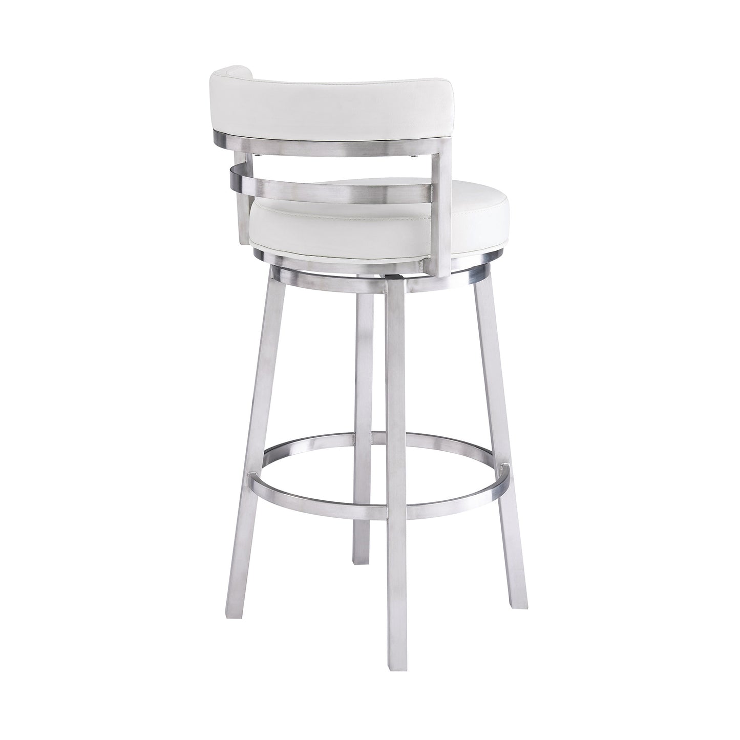 30" White And Silver Faux Leather And Iron Swivel Low Back Bar Height Bar Chair - Homeroots - Flyclothing LLC