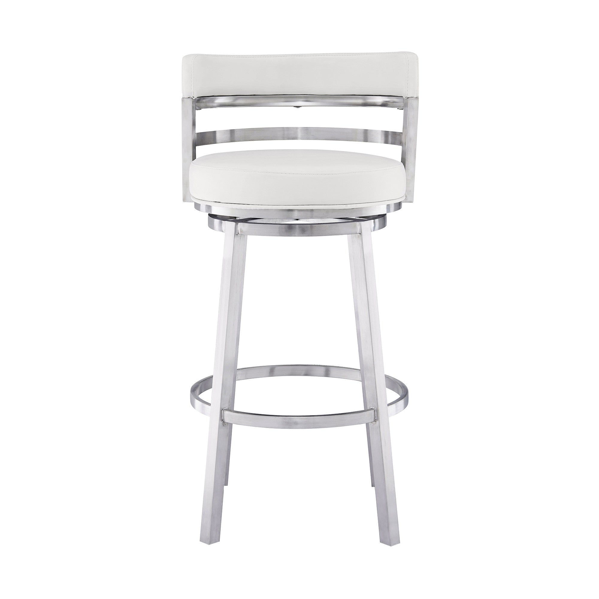 30" White And Silver Faux Leather And Iron Swivel Low Back Bar Height Bar Chair - Homeroots - Flyclothing LLC