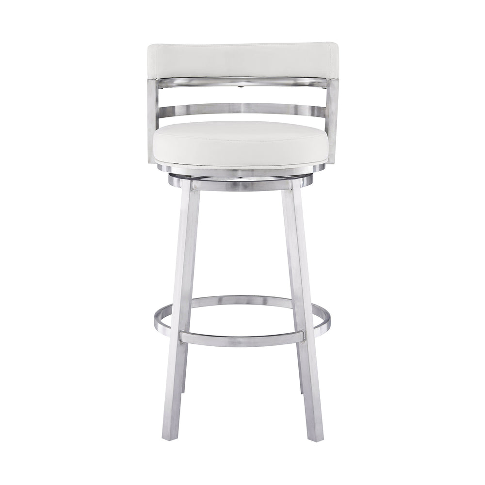 30" White And Silver Faux Leather And Iron Swivel Low Back Bar Height Bar Chair - Homeroots - Flyclothing LLC