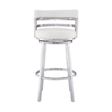 30" White And Silver Faux Leather And Iron Swivel Low Back Bar Height Bar Chair - Homeroots