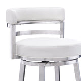 30" White And Silver Faux Leather And Iron Swivel Low Back Bar Height Bar Chair - Homeroots - Flyclothing LLC