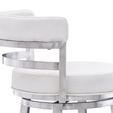 30" White And Silver Faux Leather And Iron Swivel Low Back Bar Height Bar Chair - Homeroots - Flyclothing LLC