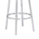 30" White And Silver Faux Leather And Iron Swivel Low Back Bar Height Bar Chair - Homeroots