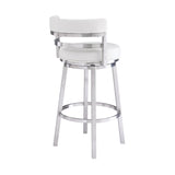 30" White And Silver Faux Leather And Iron Swivel Low Back Bar Height Bar Chair - Homeroots - Flyclothing LLC