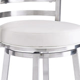 30" White And Silver Faux Leather And Iron Swivel Low Back Bar Height Bar Chair - Homeroots - Flyclothing LLC