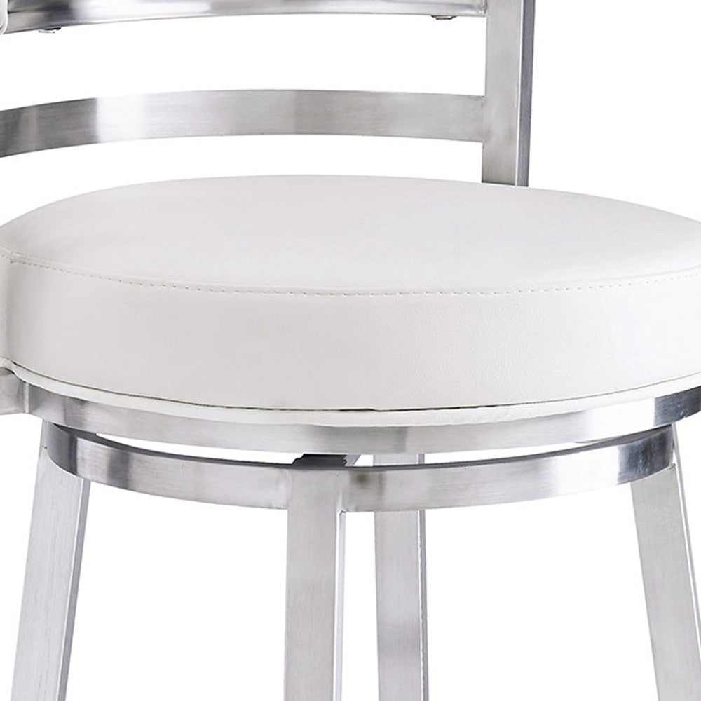 30" White And Silver Faux Leather And Iron Swivel Low Back Bar Height Bar Chair - Homeroots - Flyclothing LLC
