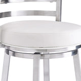 30" White And Silver Faux Leather And Iron Swivel Low Back Bar Height Bar Chair - Homeroots - Flyclothing LLC