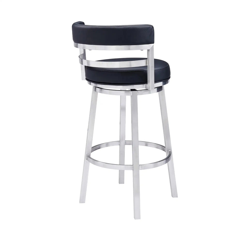 30" Black And Silver Faux Leather And Iron Swivel Low Back Bar Height Bar Chair - Homeroots - Flyclothing LLC