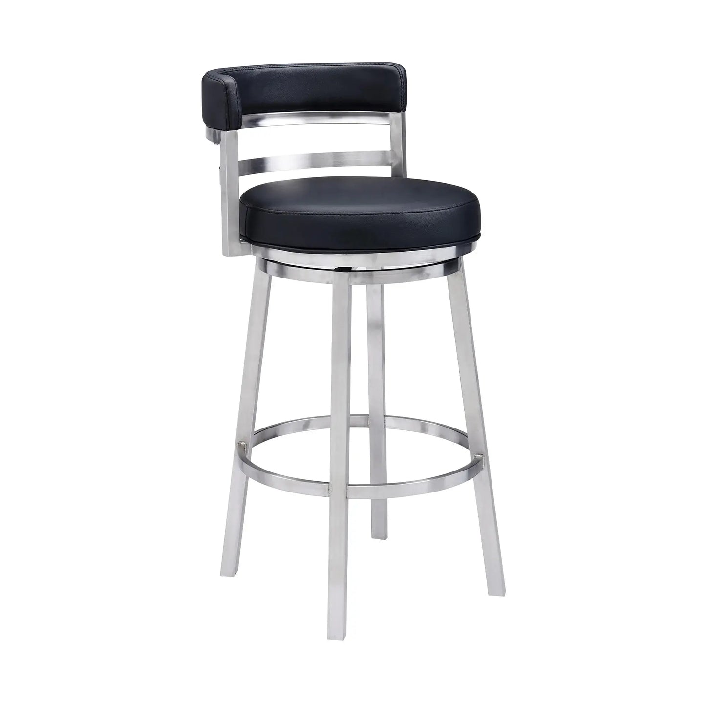 26" Black And Silver Faux Leather And Iron Swivel Low Back Counter Height Bar Chair - Homeroots - Flyclothing LLC