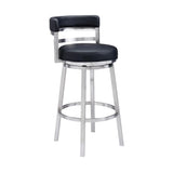 26" Black And Silver Faux Leather And Iron Swivel Low Back Counter Height Bar Chair - Homeroots - Flyclothing LLC