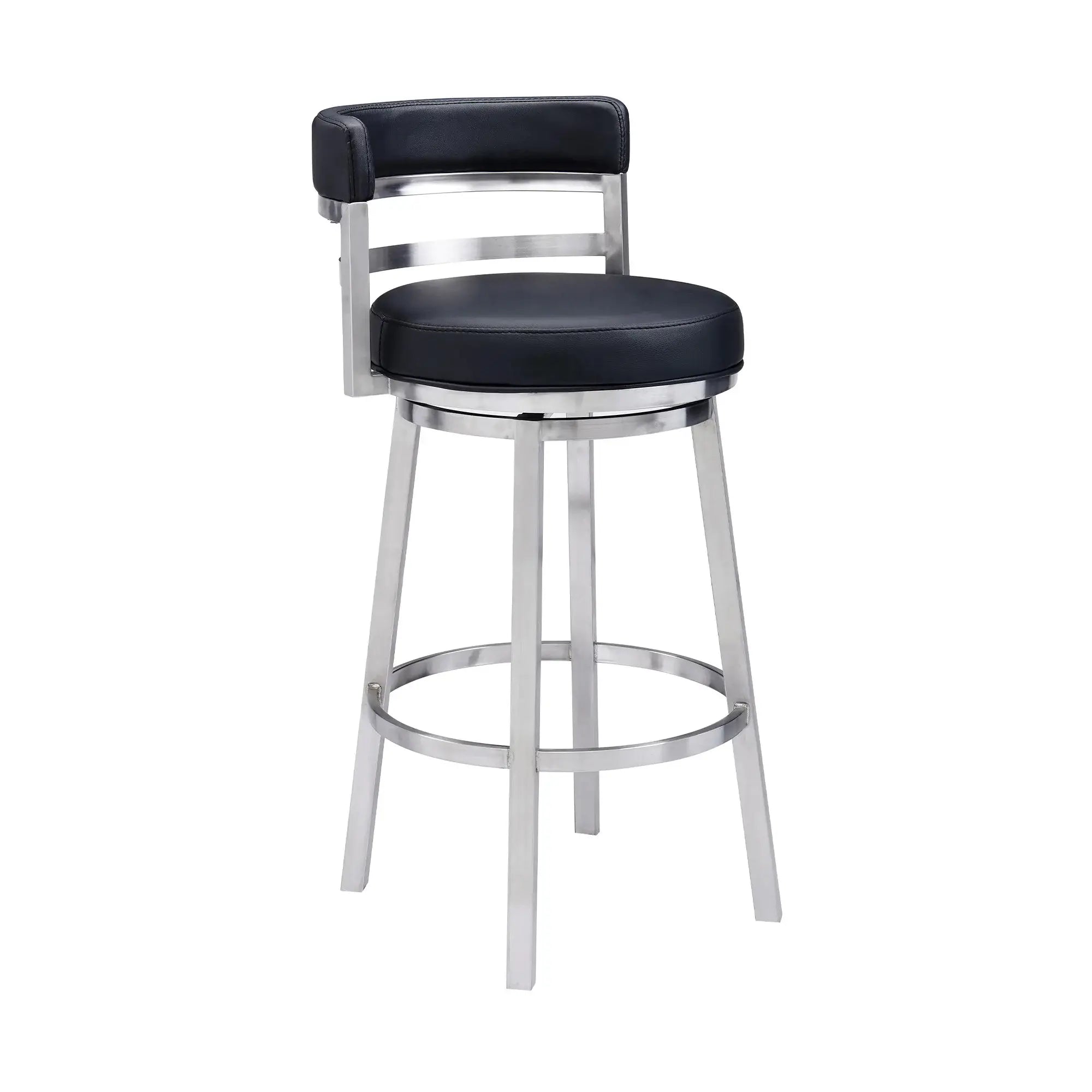 26" Black And Silver Faux Leather And Iron Swivel Low Back Counter Height Bar Chair - Homeroots - Flyclothing LLC