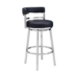 26" Black And Silver Faux Leather And Iron Swivel Low Back Counter Height Bar Chair - Homeroots