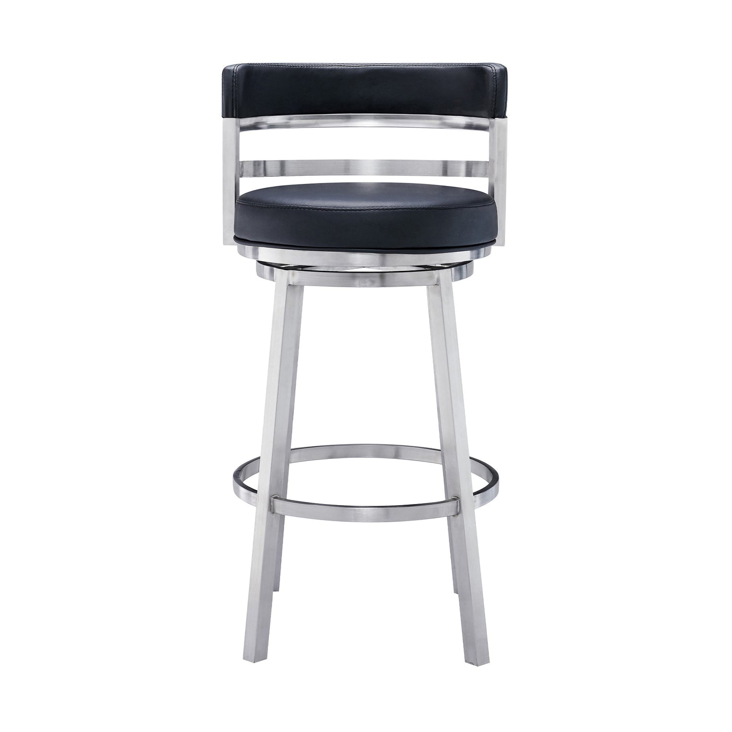 26" Black And Silver Faux Leather And Iron Swivel Low Back Counter Height Bar Chair - Homeroots - Flyclothing LLC
