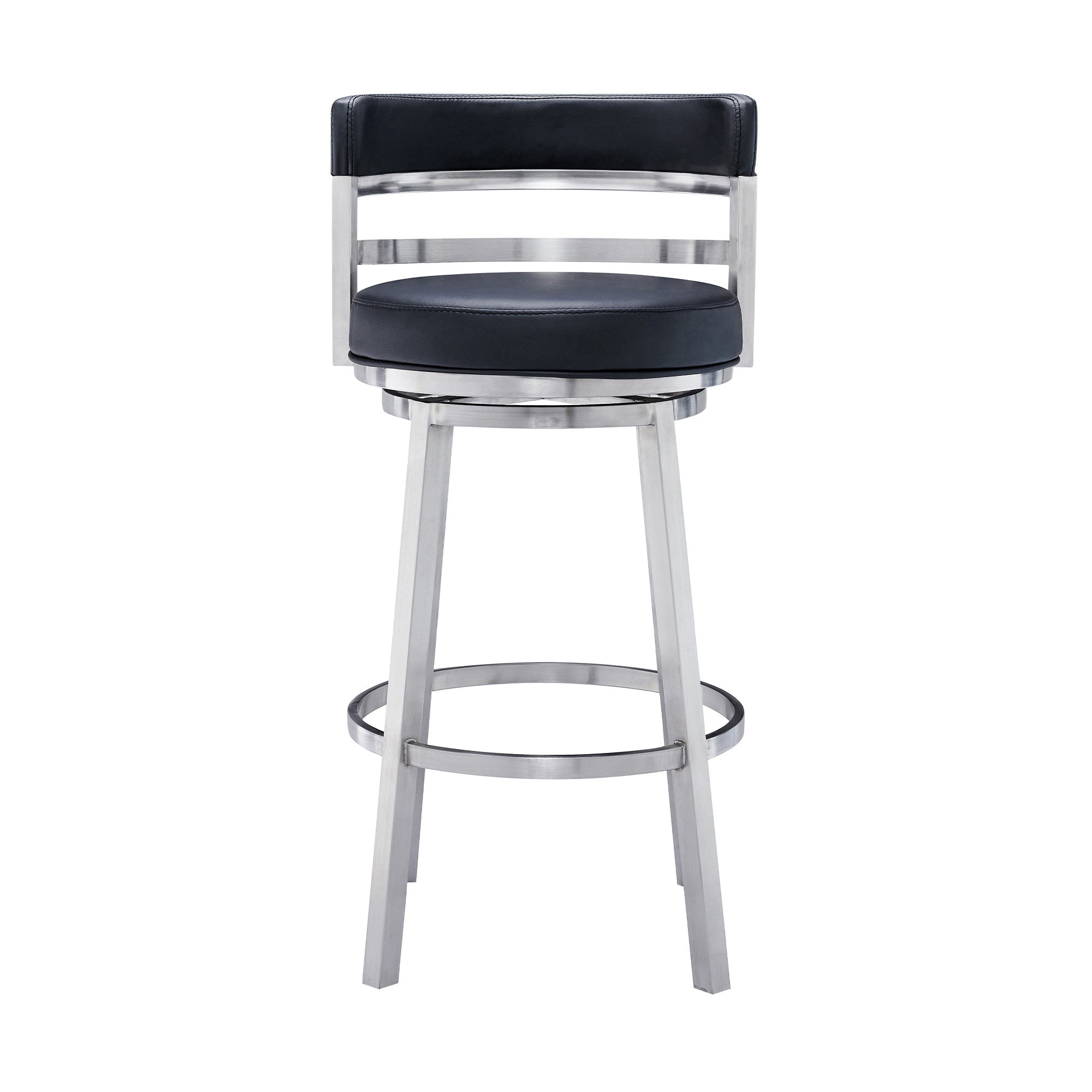 26" Black And Silver Faux Leather And Iron Swivel Low Back Counter Height Bar Chair - Homeroots - Flyclothing LLC