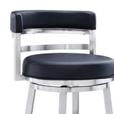 26" Black And Silver Faux Leather And Iron Swivel Low Back Counter Height Bar Chair - Homeroots - Flyclothing LLC