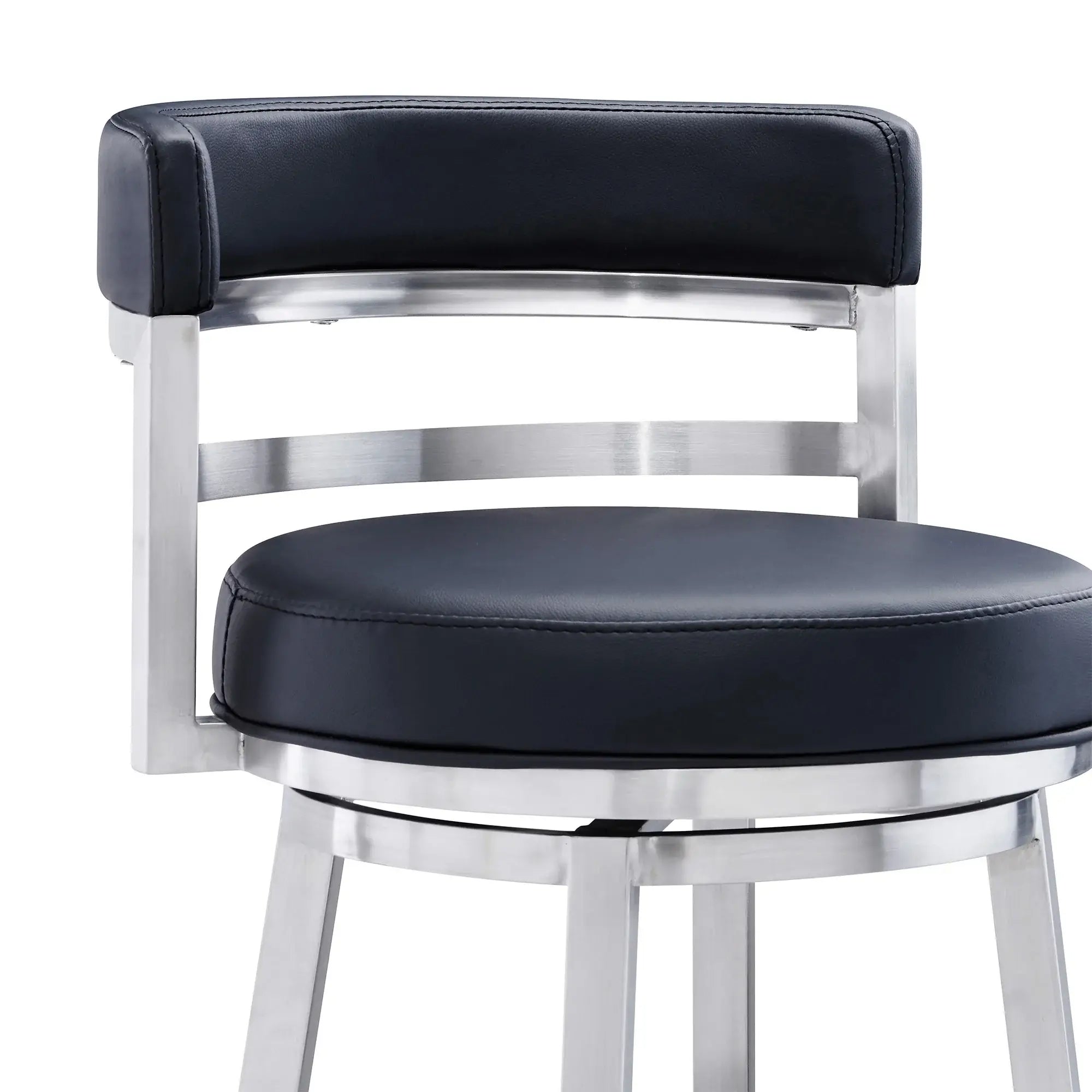 26" Black And Silver Faux Leather And Iron Swivel Low Back Counter Height Bar Chair - Homeroots - Flyclothing LLC