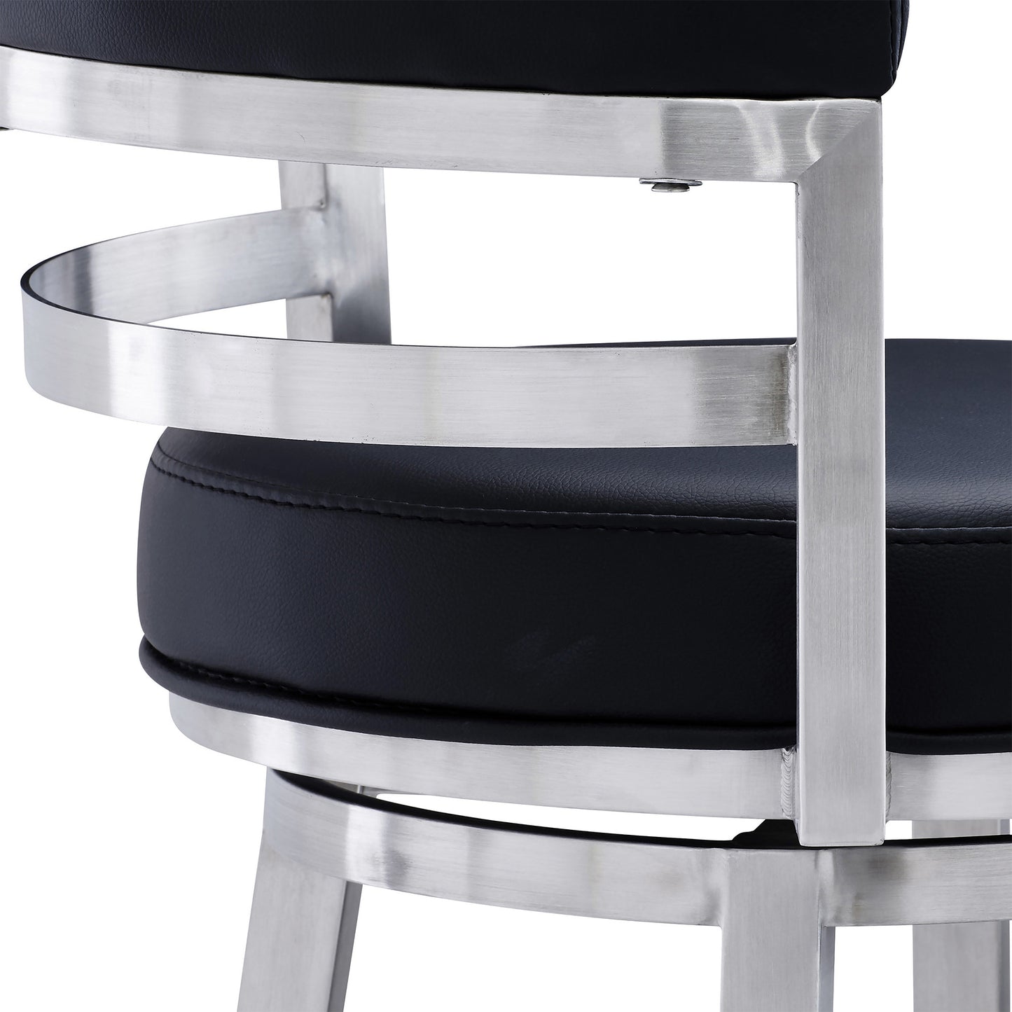 26" Black And Silver Faux Leather And Iron Swivel Low Back Counter Height Bar Chair - Homeroots - Flyclothing LLC