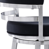 26" Black And Silver Faux Leather And Iron Swivel Low Back Counter Height Bar Chair - Homeroots - Flyclothing LLC