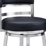 26" Black And Silver Faux Leather And Iron Swivel Low Back Counter Height Bar Chair - Homeroots - Flyclothing LLC