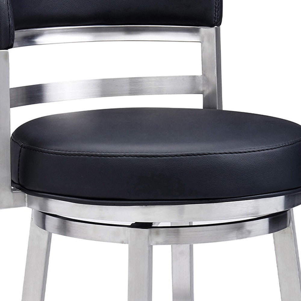 26" Black And Silver Faux Leather And Iron Swivel Low Back Counter Height Bar Chair - Homeroots - Flyclothing LLC