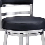 26" Black And Silver Faux Leather And Iron Swivel Low Back Counter Height Bar Chair - Homeroots