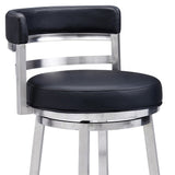 26" Black And Silver Faux Leather And Iron Swivel Low Back Counter Height Bar Chair - Homeroots