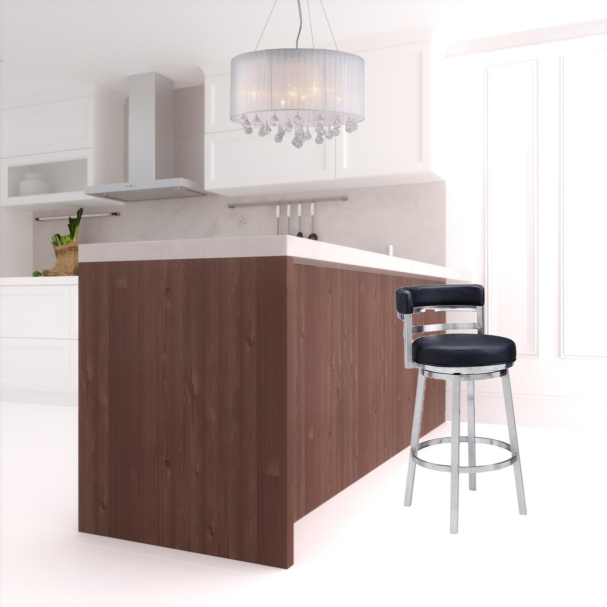 26" Black And Silver Faux Leather And Iron Swivel Low Back Counter Height Bar Chair - Homeroots - Flyclothing LLC