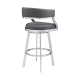 30" Gray And Silver Faux Leather And Iron Swivel Low Back Bar Height Bar Chair - Homeroots - Flyclothing LLC