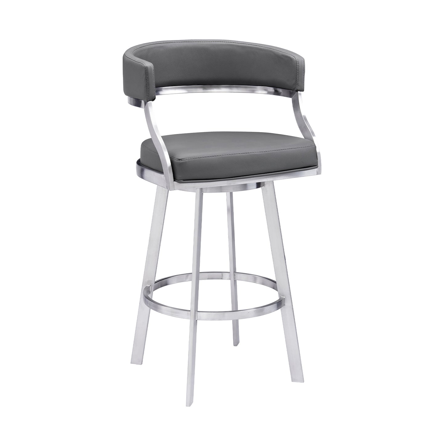 30" Gray And Silver Faux Leather And Iron Swivel Low Back Bar Height Bar Chair - Homeroots - Flyclothing LLC