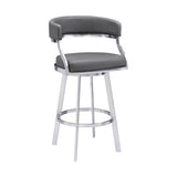 30" Gray And Silver Faux Leather And Iron Swivel Low Back Bar Height Bar Chair - Homeroots - Flyclothing LLC