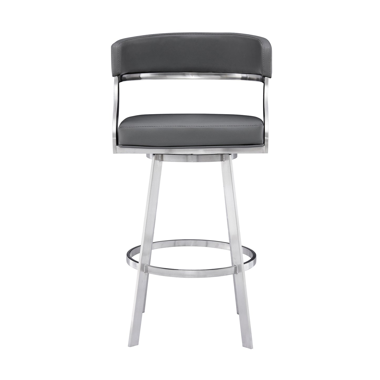 30" Gray And Silver Faux Leather And Iron Swivel Low Back Bar Height Bar Chair - Homeroots - Flyclothing LLC