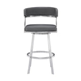 30" Gray And Silver Faux Leather And Iron Swivel Low Back Bar Height Bar Chair - Homeroots - Flyclothing LLC