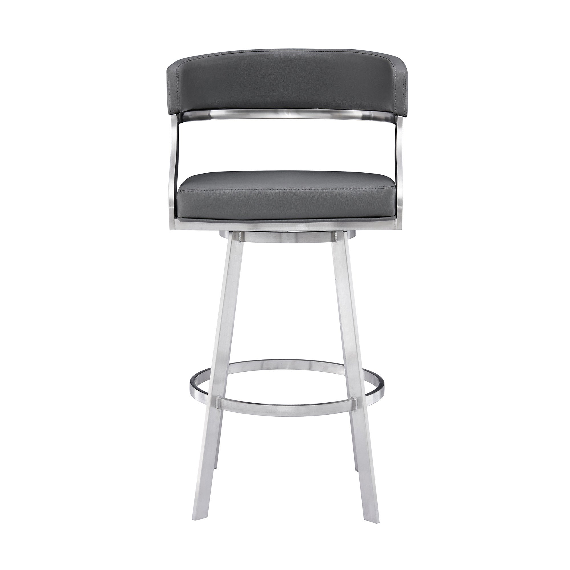 30" Gray And Silver Faux Leather And Iron Swivel Low Back Bar Height Bar Chair - Homeroots - Flyclothing LLC