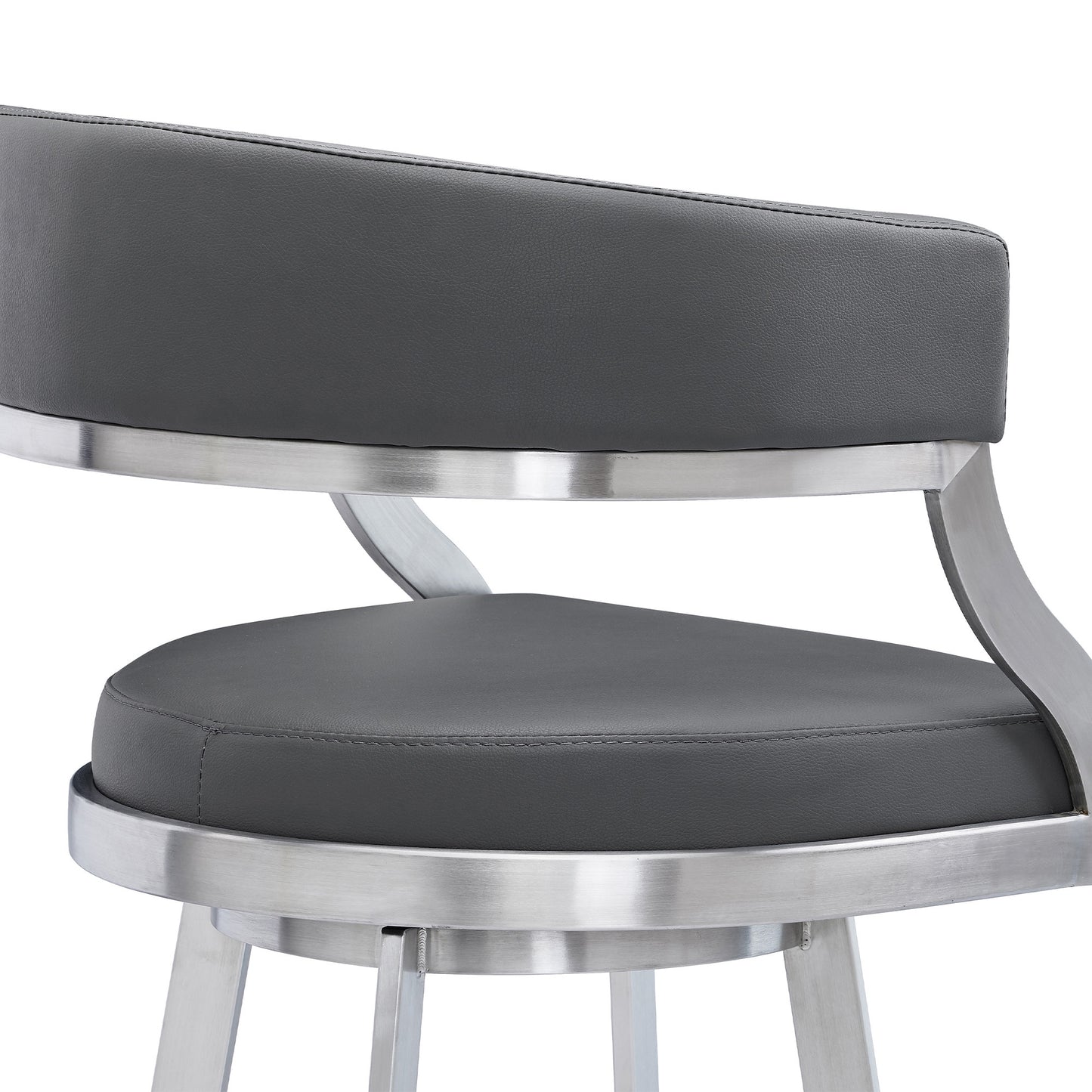 30" Gray And Silver Faux Leather And Iron Swivel Low Back Bar Height Bar Chair - Homeroots - Flyclothing LLC