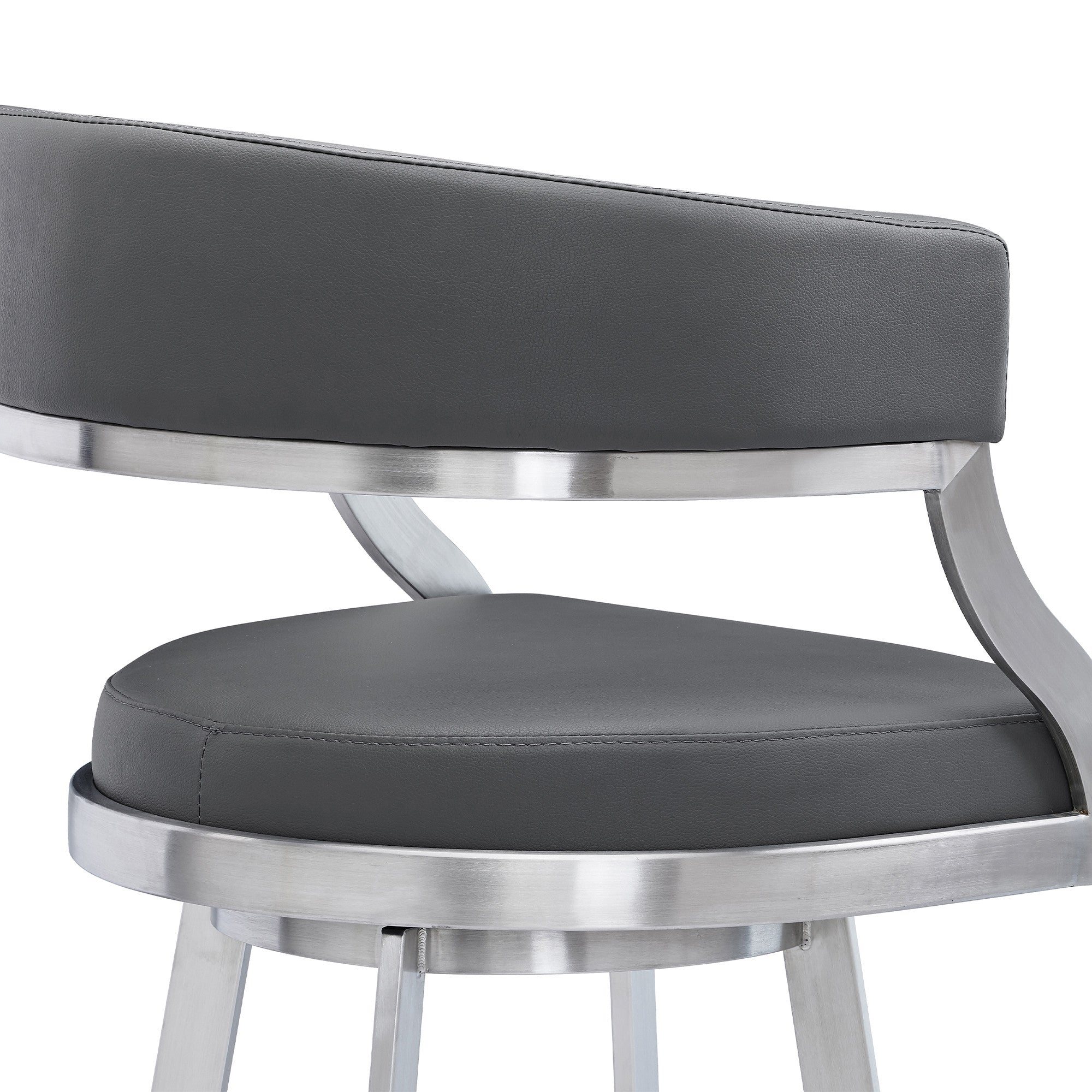 30" Gray And Silver Faux Leather And Iron Swivel Low Back Bar Height Bar Chair - Homeroots - Flyclothing LLC
