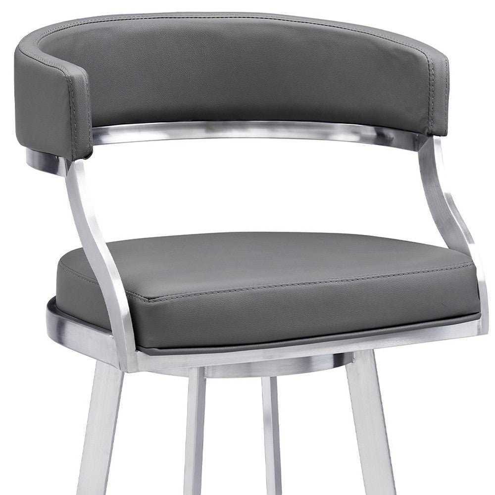 30" Gray And Silver Faux Leather And Iron Swivel Low Back Bar Height Bar Chair - Homeroots - Flyclothing LLC