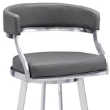 30" Gray And Silver Faux Leather And Iron Swivel Low Back Bar Height Bar Chair - Homeroots - Flyclothing LLC