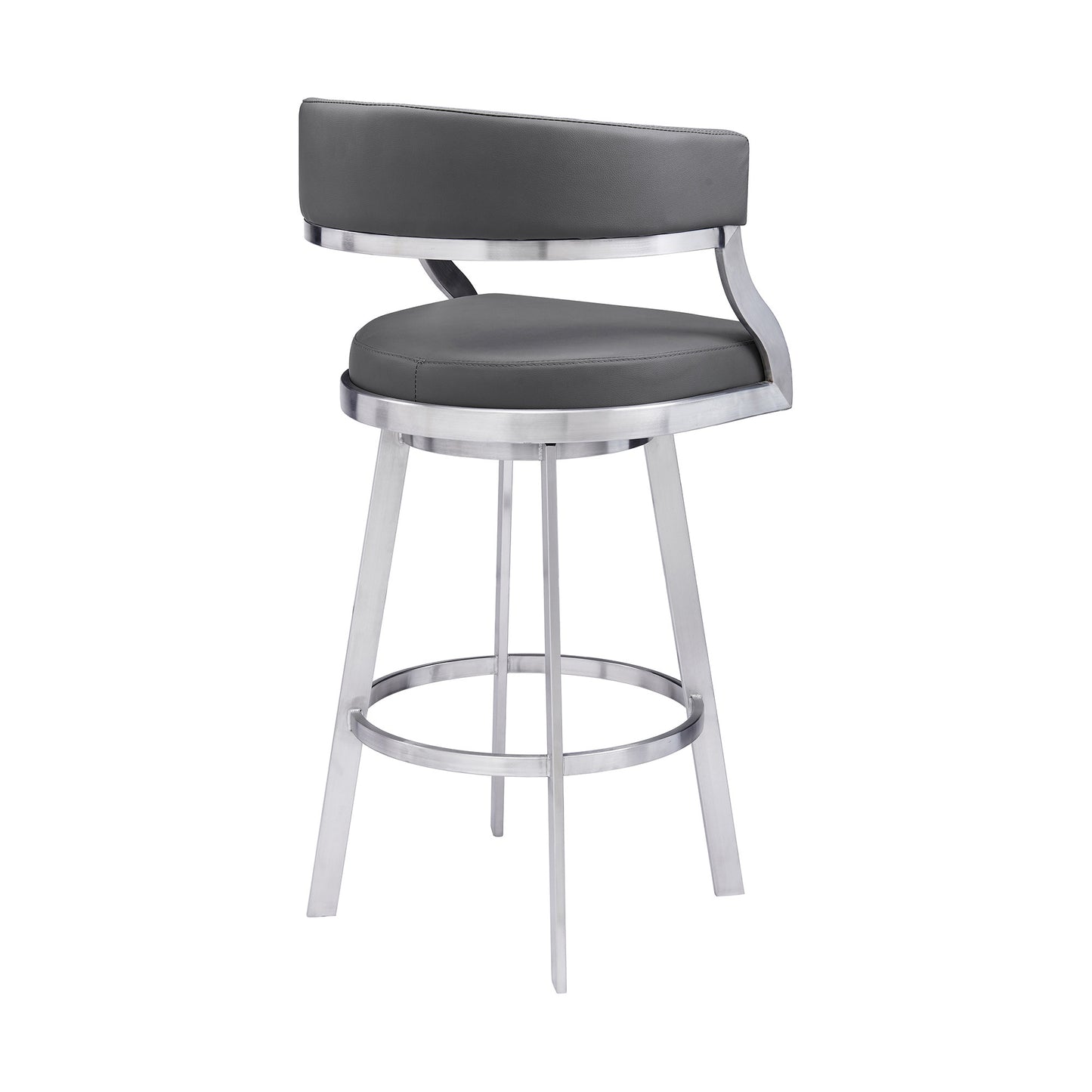 26" Gray And Silver Faux Leather And Iron Swivel Low Back Counter Height Bar Chair - Homeroots - Flyclothing LLC
