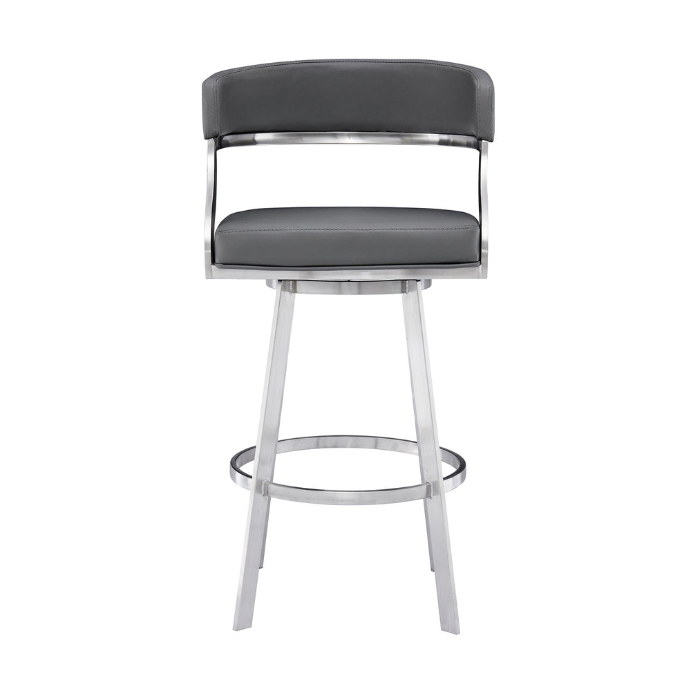 26" Gray And Silver Faux Leather And Iron Swivel Low Back Counter Height Bar Chair - Homeroots - Flyclothing LLC