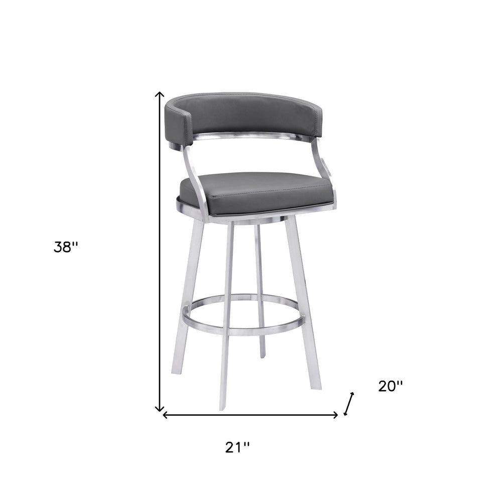 26" Gray And Silver Faux Leather And Iron Swivel Low Back Counter Height Bar Chair - Homeroots - Flyclothing LLC
