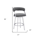 26" Gray And Silver Faux Leather And Iron Swivel Low Back Counter Height Bar Chair - Homeroots - Flyclothing LLC