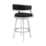 30" Black And Silver Faux Leather And Iron Swivel Low Back Bar Height Bar Chair - Homeroots