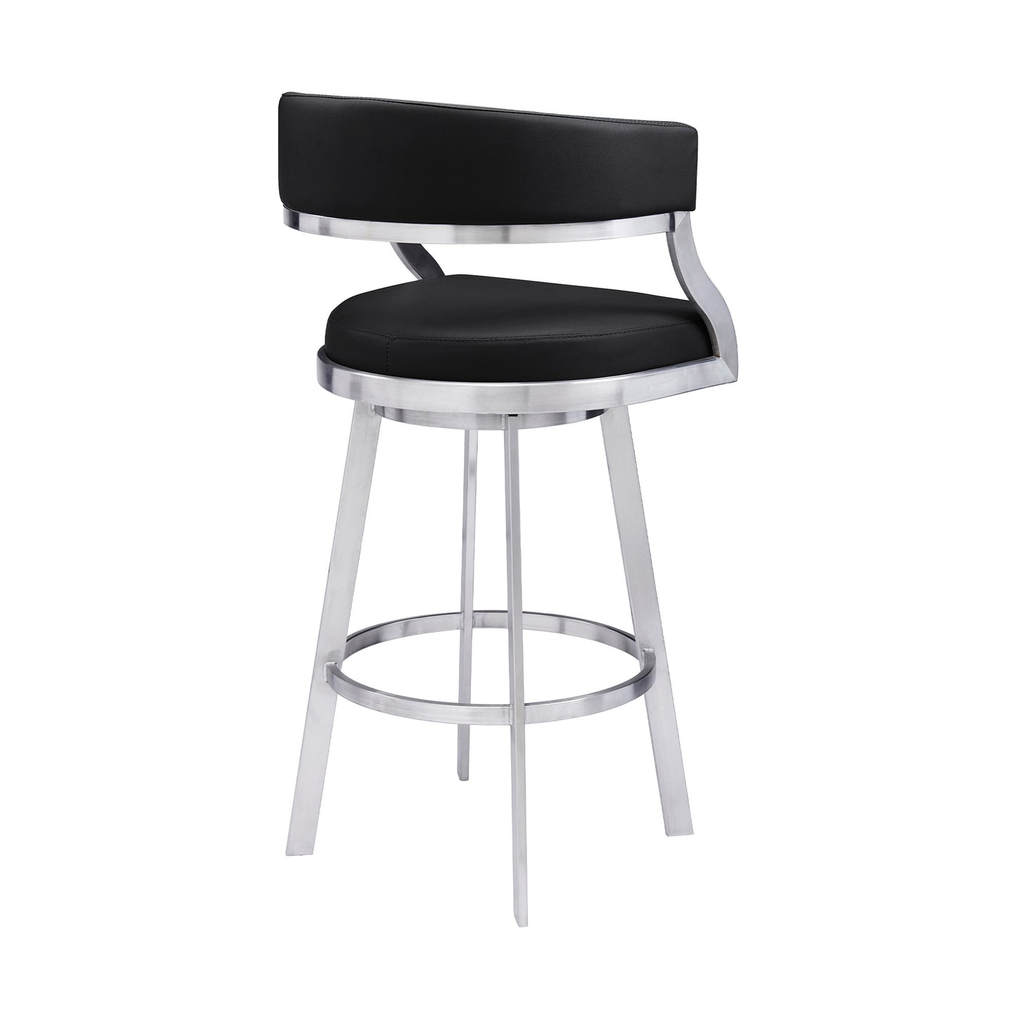 26" Black And Silver Faux Leather And Iron Swivel Low Back Counter Height Bar Chair - Homeroots - Flyclothing LLC