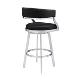 26" Black And Silver Faux Leather And Iron Swivel Low Back Counter Height Bar Chair - Homeroots - Flyclothing LLC