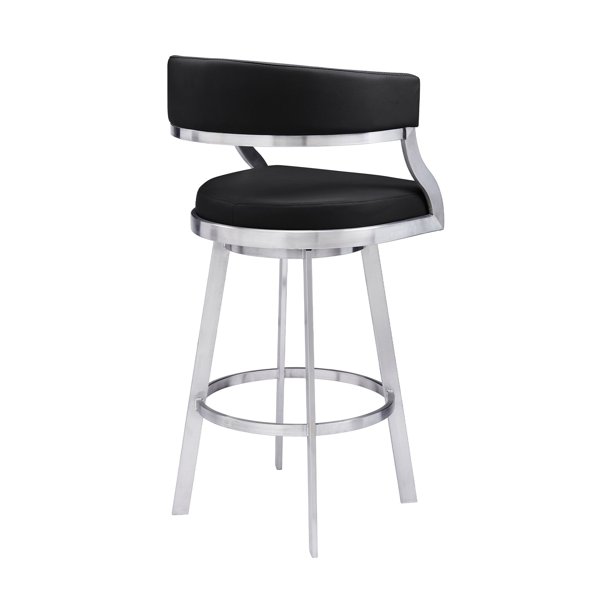 26" Black And Silver Faux Leather And Iron Swivel Low Back Counter Height Bar Chair - Homeroots - Flyclothing LLC