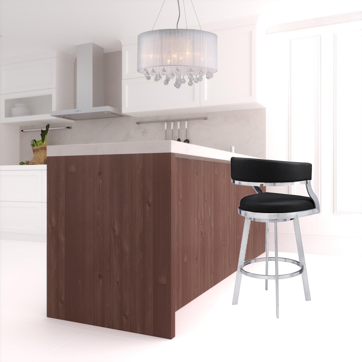 26" Black And Silver Faux Leather And Iron Swivel Low Back Counter Height Bar Chair - Homeroots - Flyclothing LLC